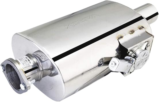 XFORCE VMK41-300 Universal Tunable VAREX Muffler, Side-Mounted Motor, Oval Body 6" X 10", 16" Body Length, 3" Flanged Inlet, 3" Single Wall Tip; Polished 304 Stainless Steel
