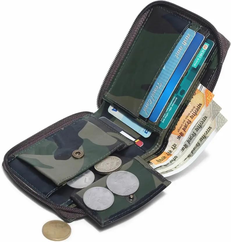 Army Print Vegan Leather Wallet (Zip Around)-image-32