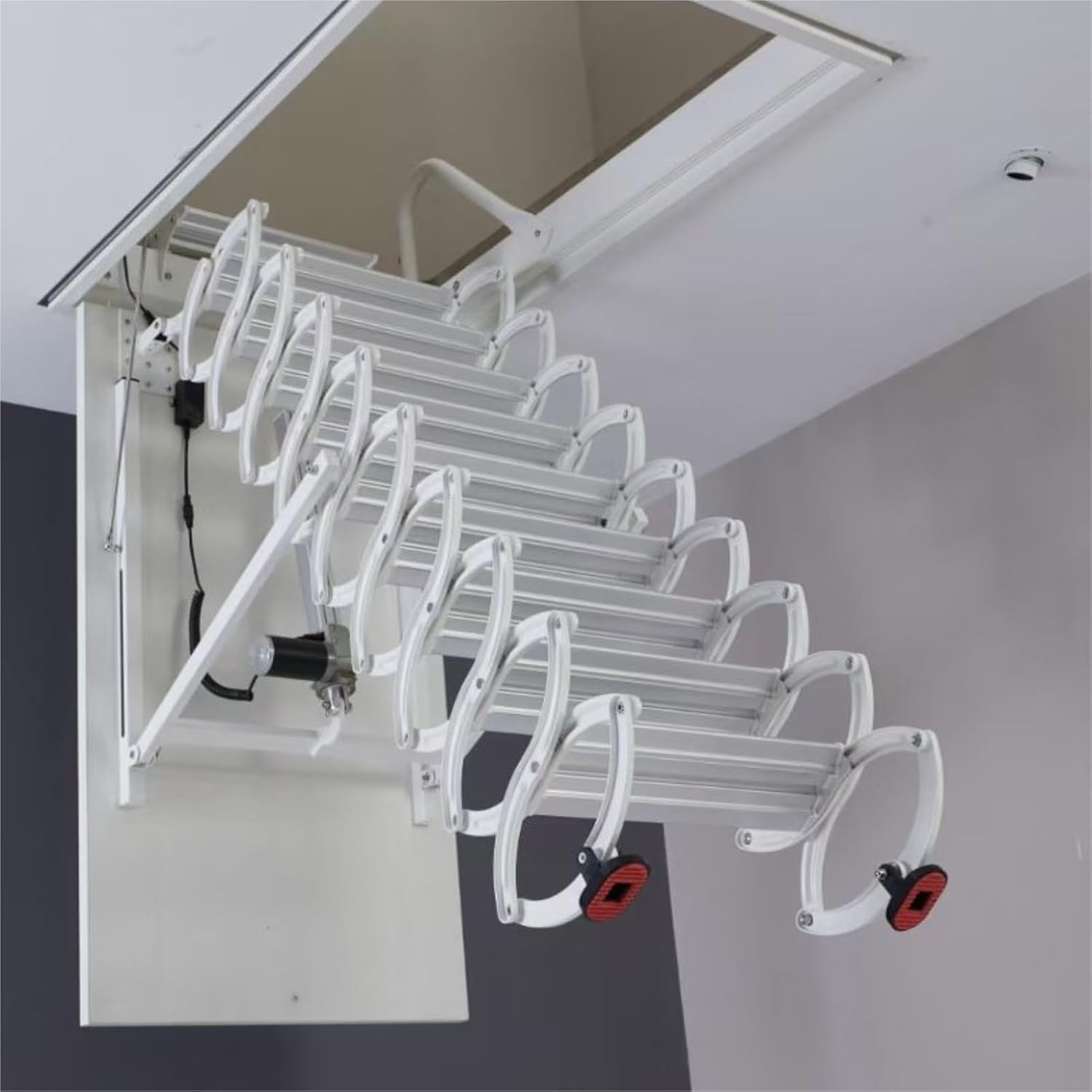 attic ladders Heavy-Duty Retractable Attic Ladder, Space-Saving Telescoping Wall-Mounted Folding Staircase, 300kg Capacity(3.5-3.75m)