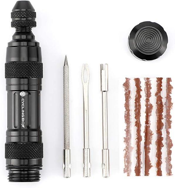 WASAGA Tubeless Tyre Repair Kit, Portable Bicycle Tire Tool with 5 Rubber Strips and 3 Tire Repair Drills For MTB Road Bike Maintain Simple Set