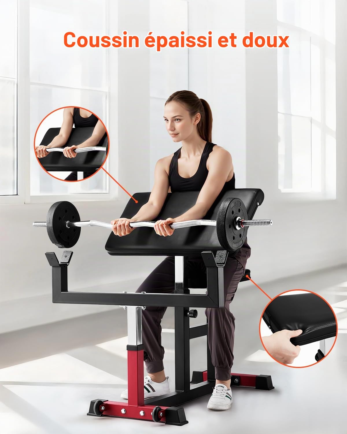 VEVOR Banc à Biceps Charge Maximale de 200 kg, Pupitre à Biceps pour Entraînement avec Haltères et Barre d’Haltères, Banc de Musculation de Bras, Équipement de Gym Salle de Sport, pour Fitness