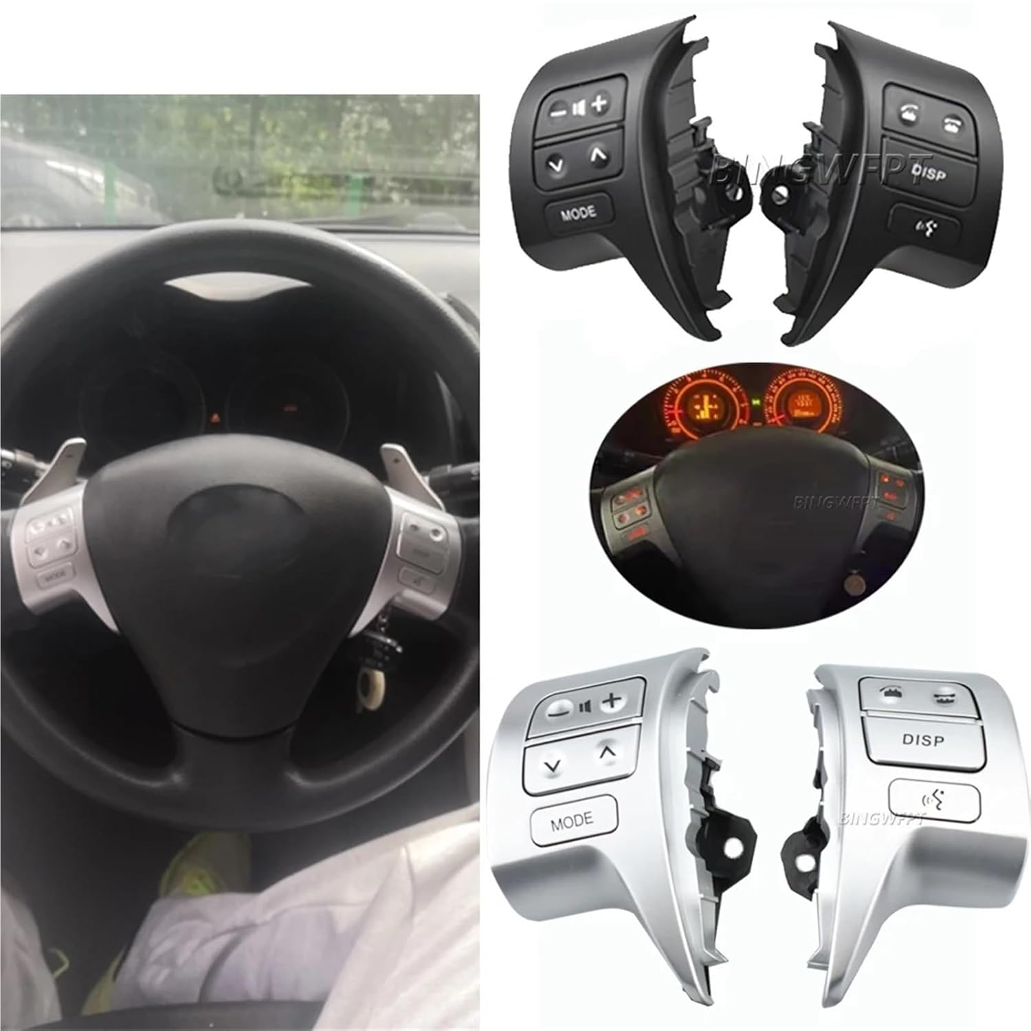 Bluetooth Steering Wheel Audio Control Switch 84250-02200 84250-12020 Compatible with Toyota Corolla ZRE15 2006-2009(Carbon Fibre)