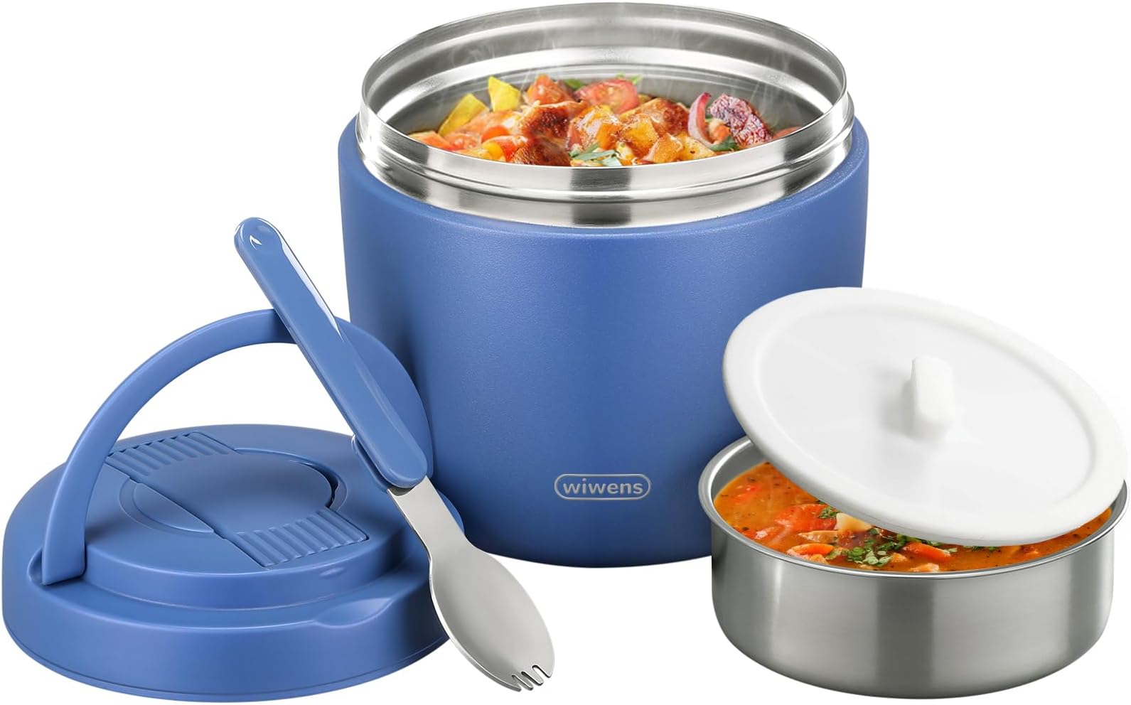 wiwens Thermo Food Jar for Hot Food Adults 32OZ Soup Thermo Lunch Containers Wide Mouth Vacuum Insulated Stainless Steel Leakproof Bento Box with Spoon (Blue)