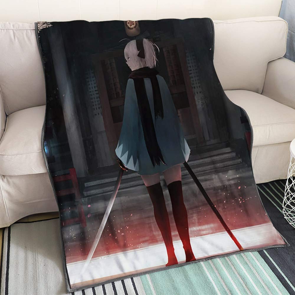 KaiWenLi Fate Series - Okita Souji Holding Double Sword/Cartoon Anime Blanket/Suitable for Adults, Children and Otaku/Soft and Comfortable/Easy to Wash/Best Bedding/Single-Sided Pattern