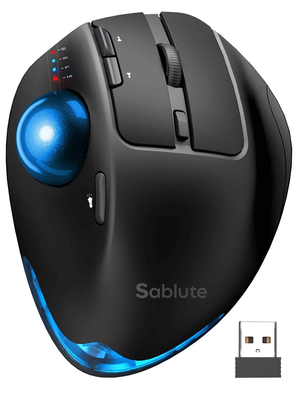 Wireless Trackball Mouse Ergonomic Bluetooth Rechargeable Computer Mouse Backlit Rollerball Thumb Laptop mice with 5 Level DPI Adjustable