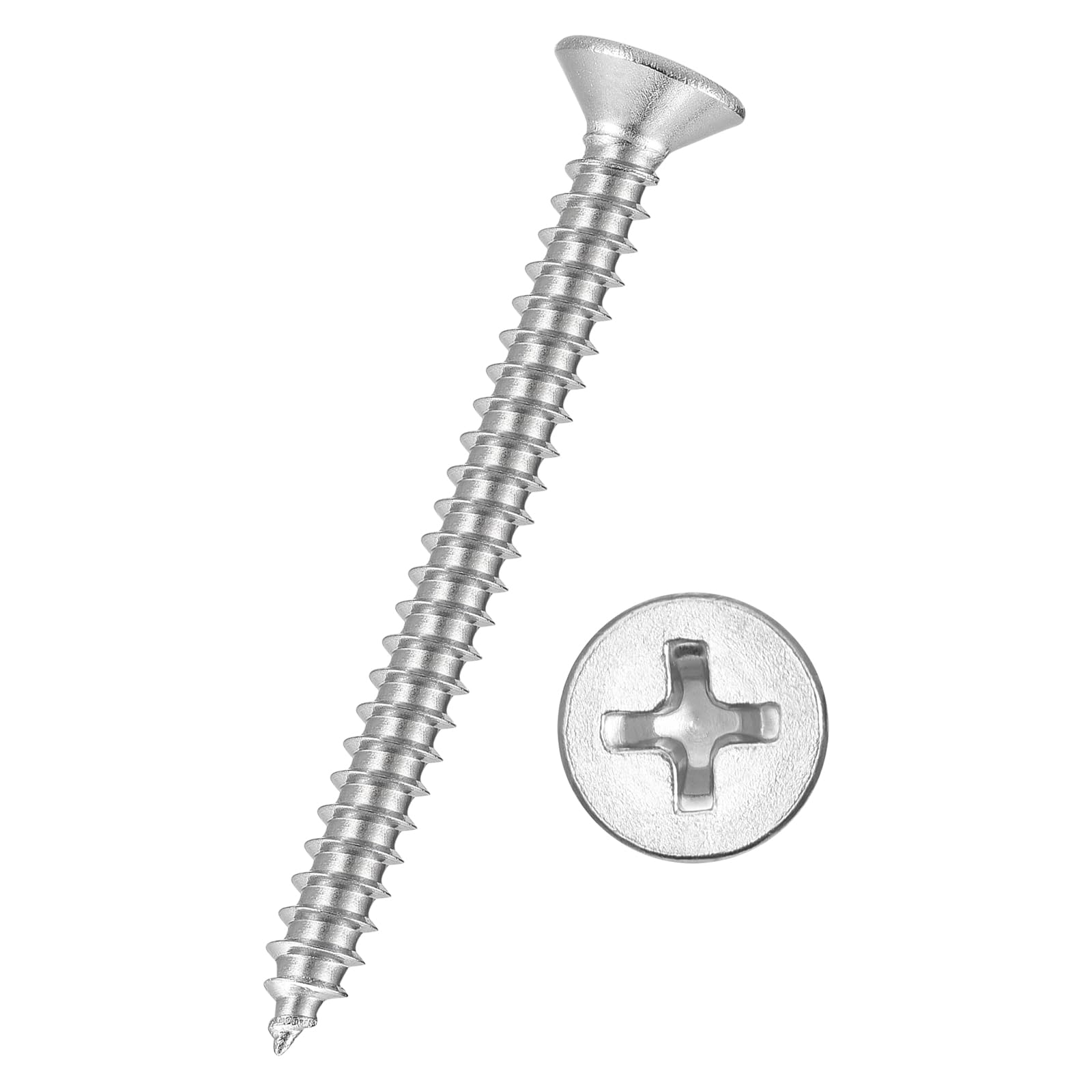 Kozelo 100pcs Phillips Flat Head Wood Screws - [#6x1-1/2"] 304 Stainless Steel Countersunk Self Tapping Screws for Furniture Assembly, Interior Trim, Outdoor Construction, Silver