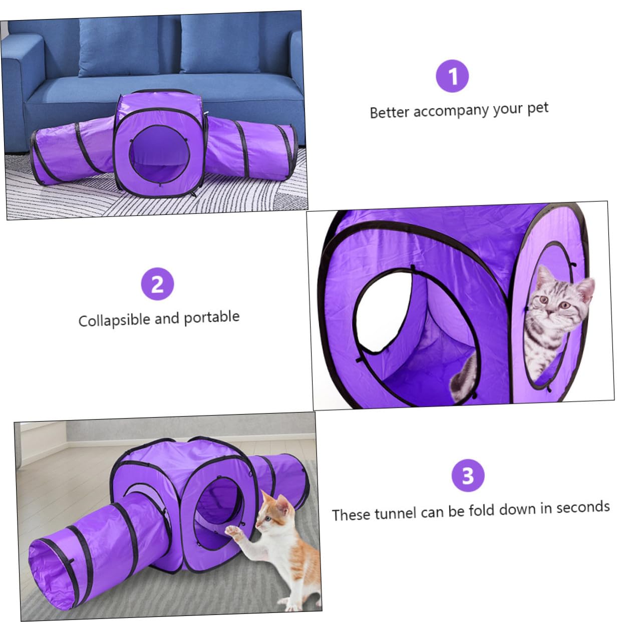 3 Stück Katzentunnel Spielset aus Reißfestem Polyester Interaktives Katzenspielzeug mit Doppelkanal für Kätzchen und Katzen zur Beschäftigung und Bewegung Drinnen und Unterwegs