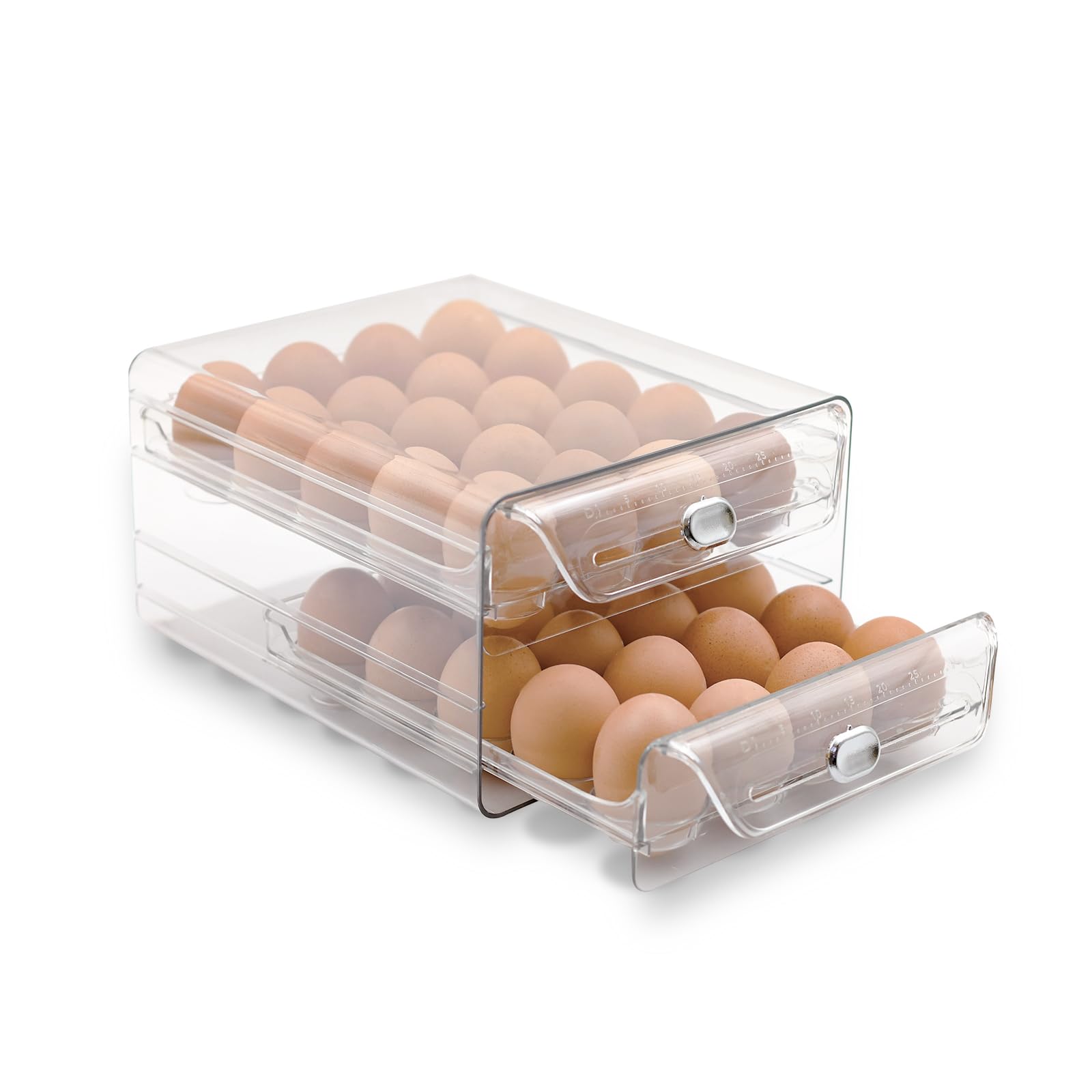 Egg Holder for Refrigerator,Clear Drawer Organizer,Egg Storage with Time Scale for Fridge, Cabinet & Countertop (40 eggs)