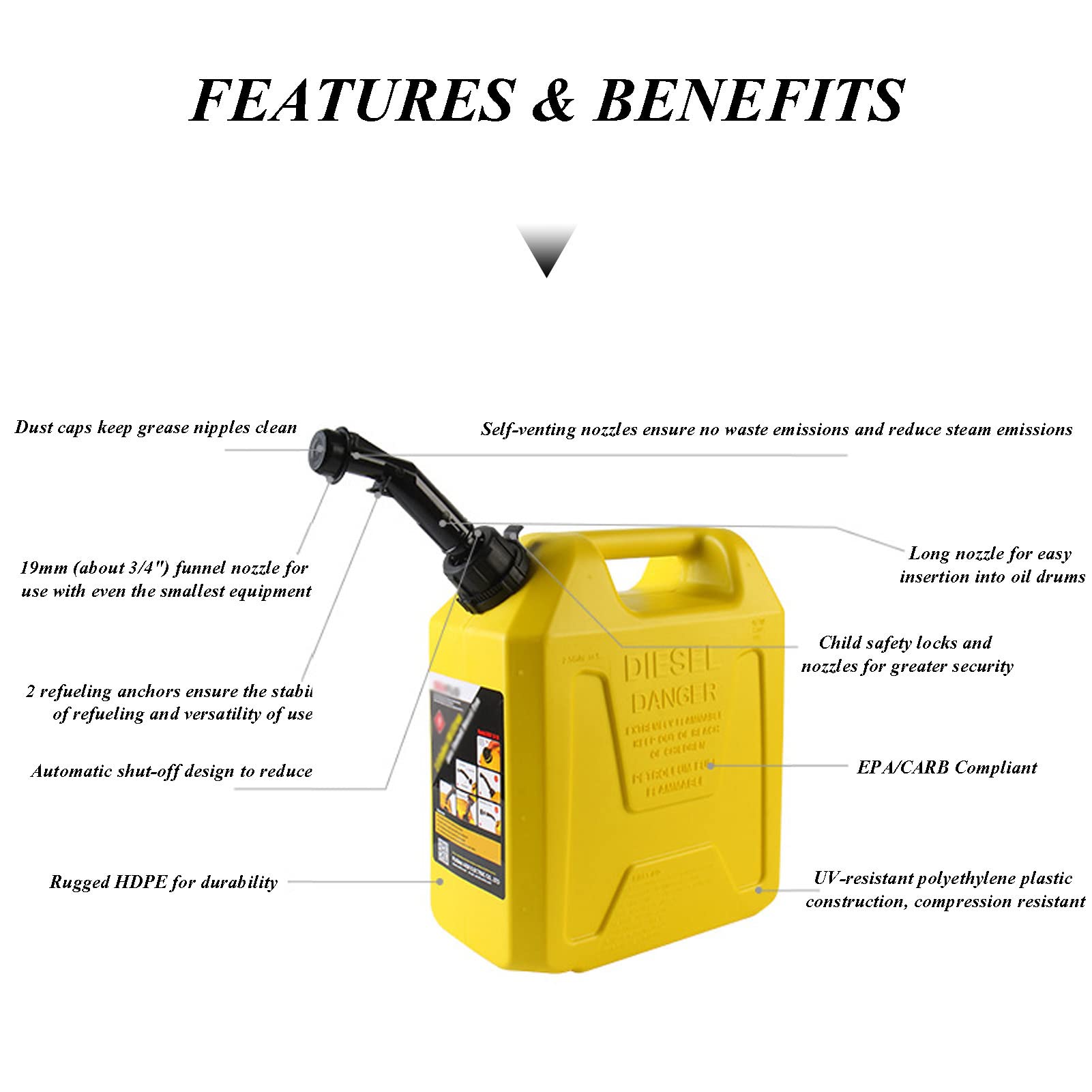 Tanica per Carburante, stoccaggio per tanica di Gas in plastica da 5L/10L/20L, Serbatoi di trasferimento di Carburante Portatili con Tubo dell'olio Integrato