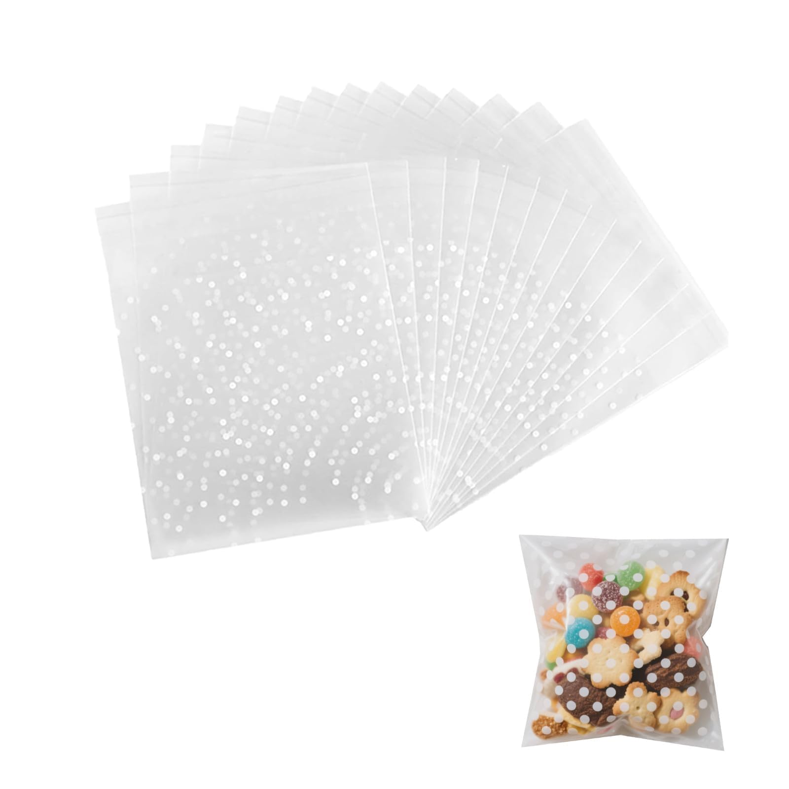 Zyssby White 200 Pcs 8X10 Cm Cellophane Bags For Cookies, Dot Plastic Cookie Bags,Self Seal Biscuit Bag,Small Clear Biscuit Bag,Transparent Frosted Plastic Package,For Cookies Chocolates Biscuits Candy