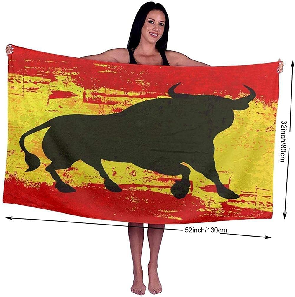 Serviette De Plage Légère Microfibre Motif Taureau Et Drapeau Espagnol - Grande Taille Pour Sport, Plage Et Voyage