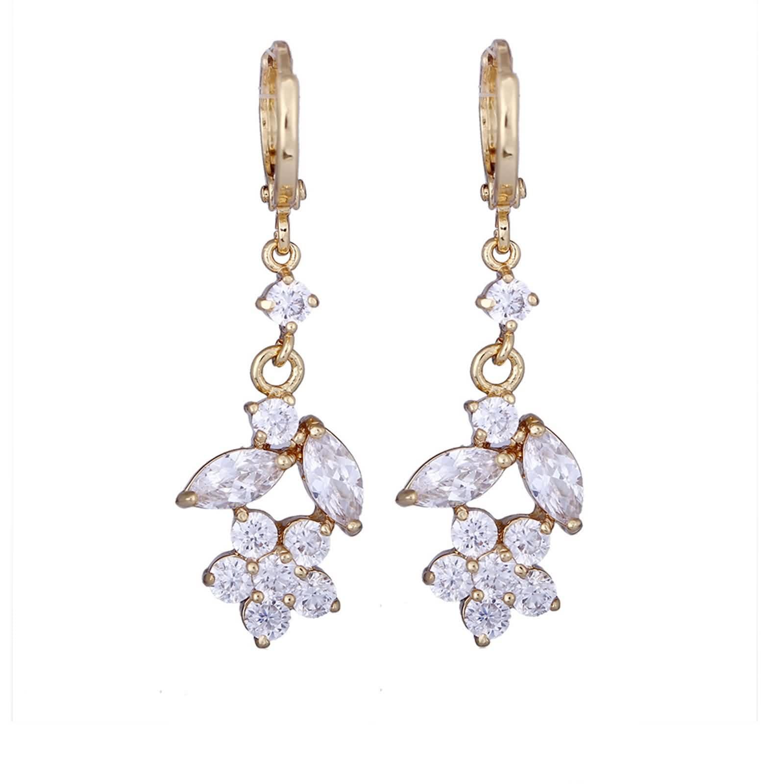 Pendientes de oro 585 de 14 quilates, joyas de oro auténtico, moissanit hoop aro, flores, hojas, pendientes marquesas, oro amarillo Au585, pendientes pequeños de oro real