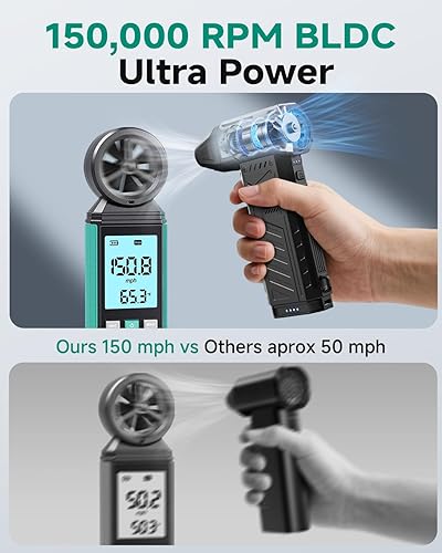 Miniatura 2 de Plumero de aire X305 con batería doble, 150,000 rpm, velocidad ajustable de 3 velocidades, motor sin escobillas ultra potente, plumero de aire