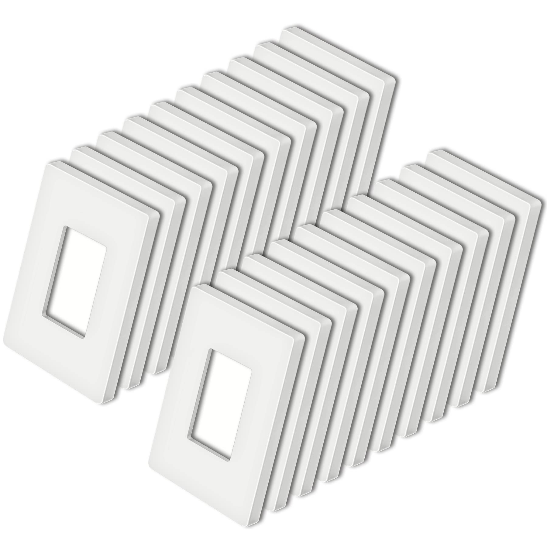 [20 Pack] BESTTEN 1-Gang Modern Designer Mid Size Screwless Wall Plate, USWP4 White Series, Unbreakable Midway Outlet Cover, H4.88” x W3.11”, Impact Resistant Switch Plate