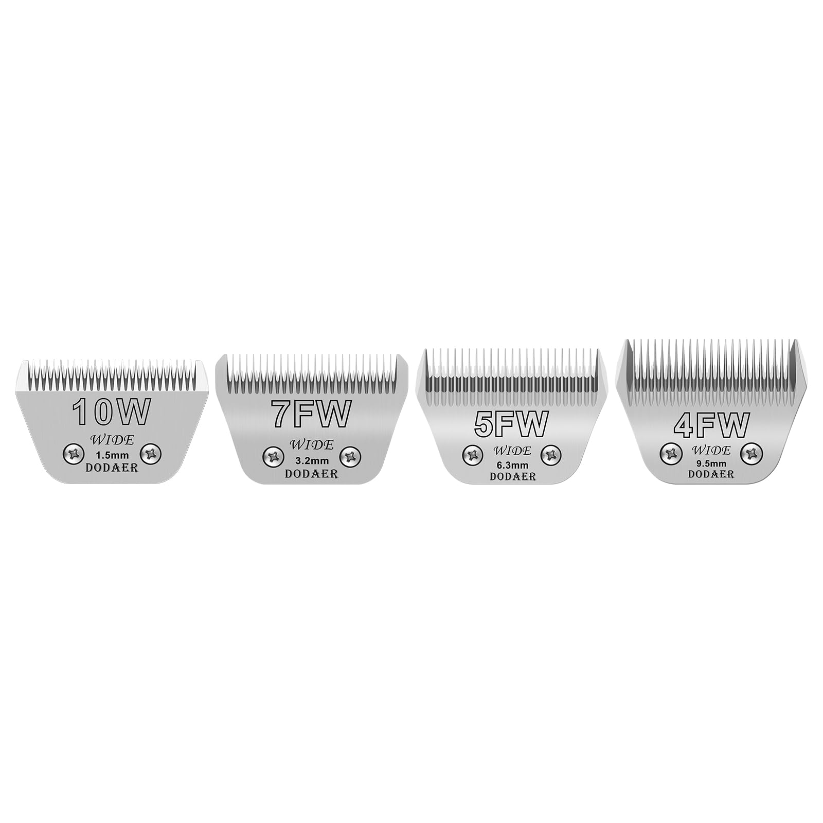 10W+7FW+5FW+4FW Detachable Dog,Cat,Sheep & Horse Grooming Wide Blades,Cut Length 1/16"(1.5mm) to 3/8”(9.5mm) Compatible with Andis,Oster A5,Wahl KM10 Series Clippers,4 Pack