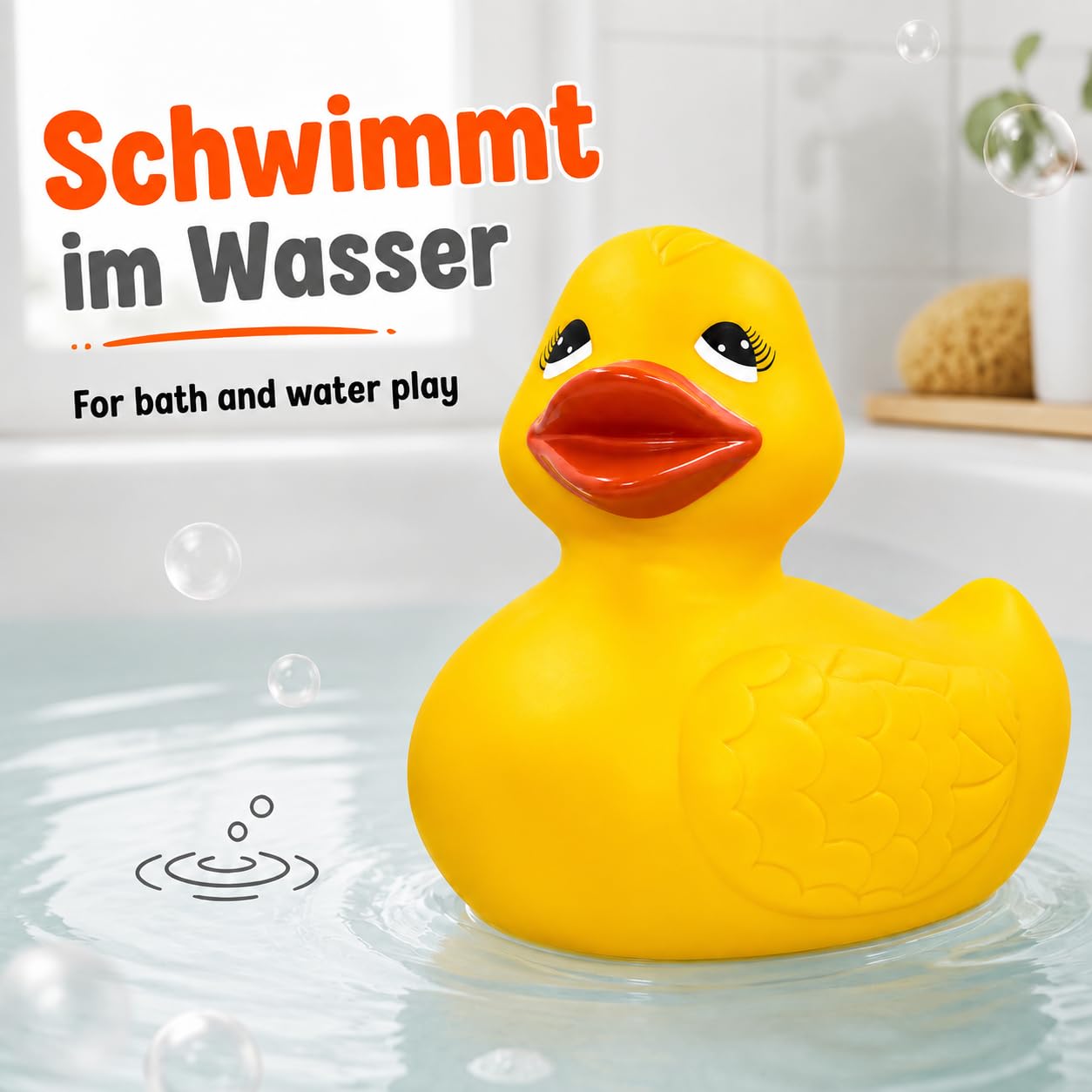 MIJOMA Anatra di gomma gigante da bagno | Compagno di giochi acquatici perfetto per bambini e adulti | Materiale di alta qualità e durevole | Versione XXL con altezza di 25 cm (giallo)