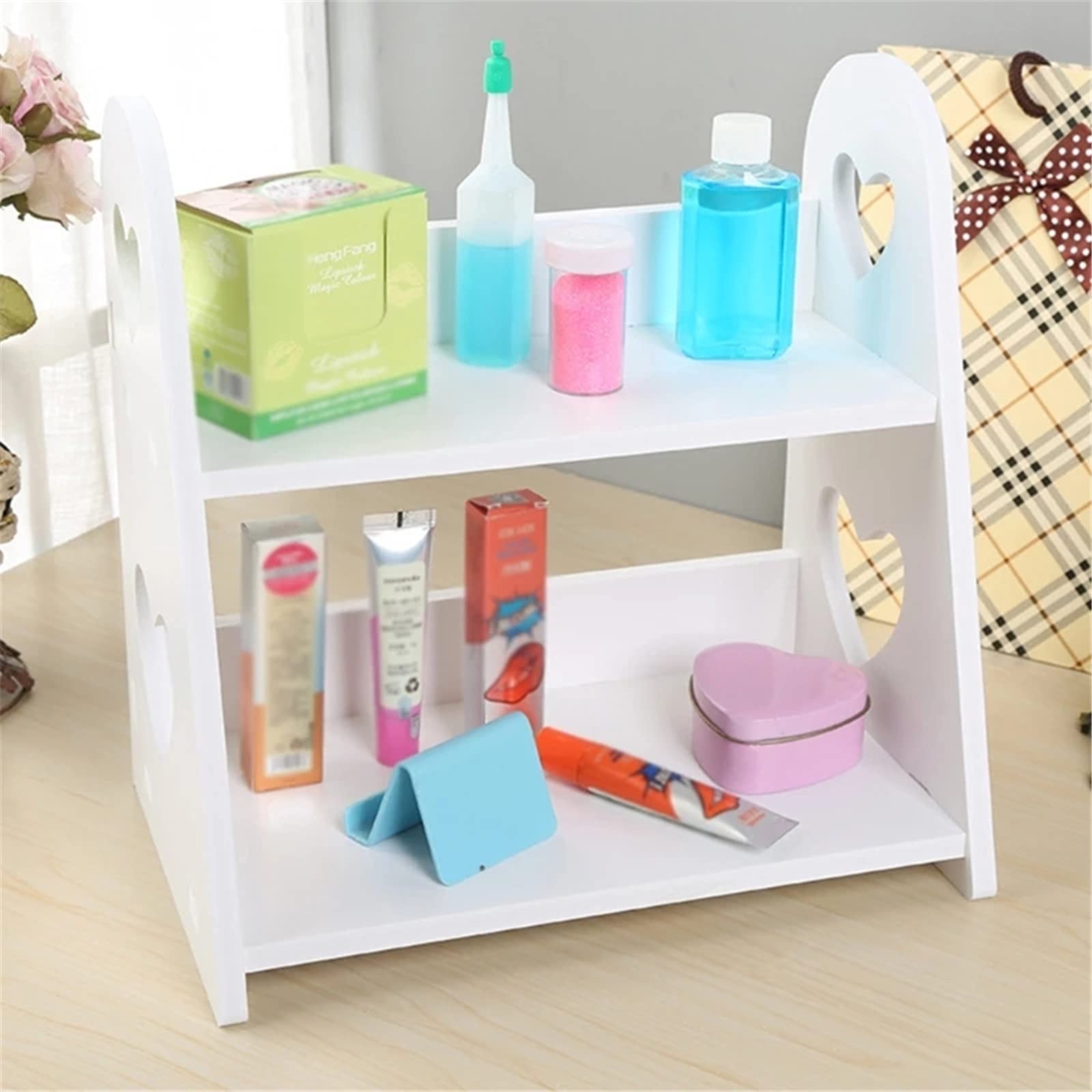 Amazon.co.jp: デスク上置棚 ハート型中空収納ラック木製デスクトップ