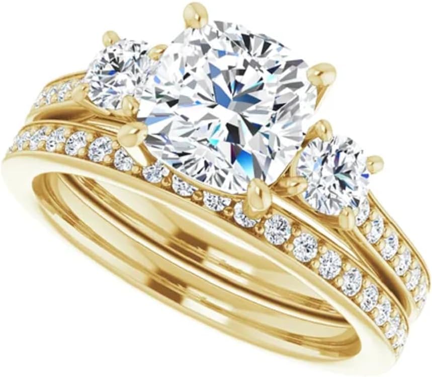 10K Solid Gold Handmade Engagement Rings 2.00 CT Cushion Cut Moissanite Diamond Solitaire Wedding/Bridal Ring Set for Women/Her Propose Ring