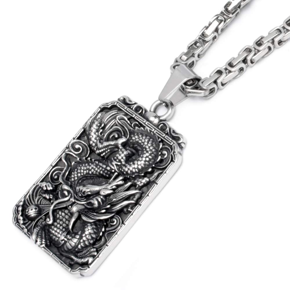 Großer Asiatischer Glücksbringer Drache Anhänger aus 316L Edelstahl XL DogTag Königskette Halskette Männerschmuck Bikerschmuck Herren Geschenk