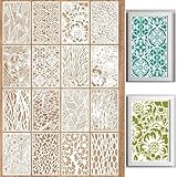 16 Stück Strukturschablonen,28 × 18 cm Kunststoff Schablonen Set,Bullet Schablonen Set,SchablonenBullet Journal,Abstrakte Schichtschablone für Boden,Möbel Wandgestaltung Deko,DIY Scrapbooking Handwerk