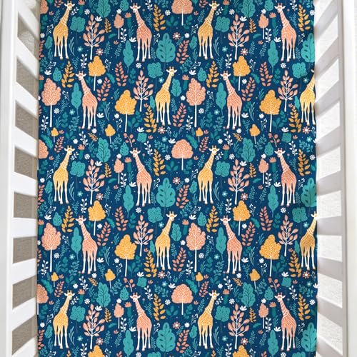 Image of JISEN Baby Crib Sheets Soft Breathable Giraffe Fitted Crib Sheets for Standard Crib and Toddler Mattress Baby Bed Sheets for Boys Girls Neutral 52x28 Inch Forest