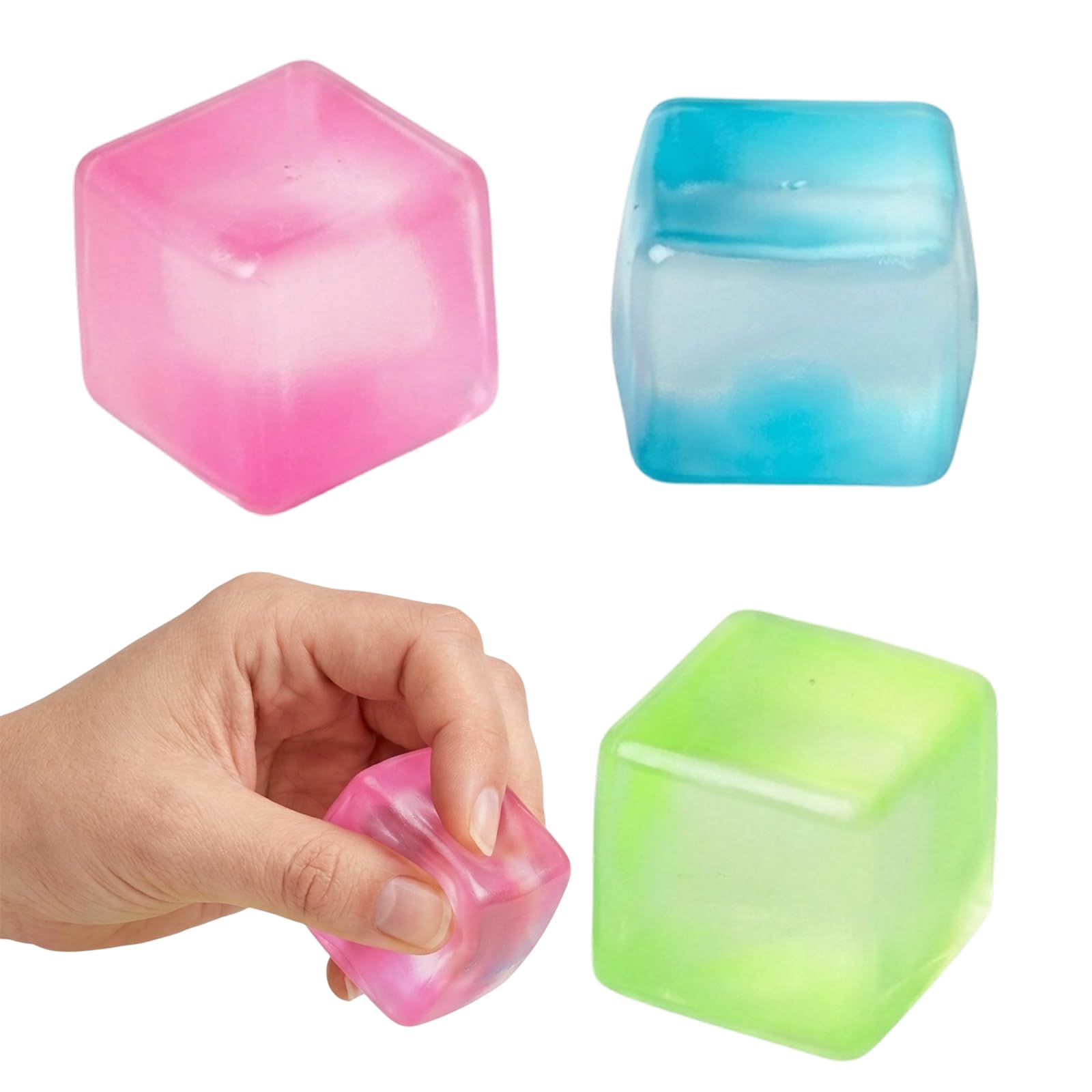 3 PCS Ice cube squishy Ice cube stress ball, small cube fidget toys for stress relief Inspired sensory toy for adults - Anxiety relief random colours,small cube fidget toys