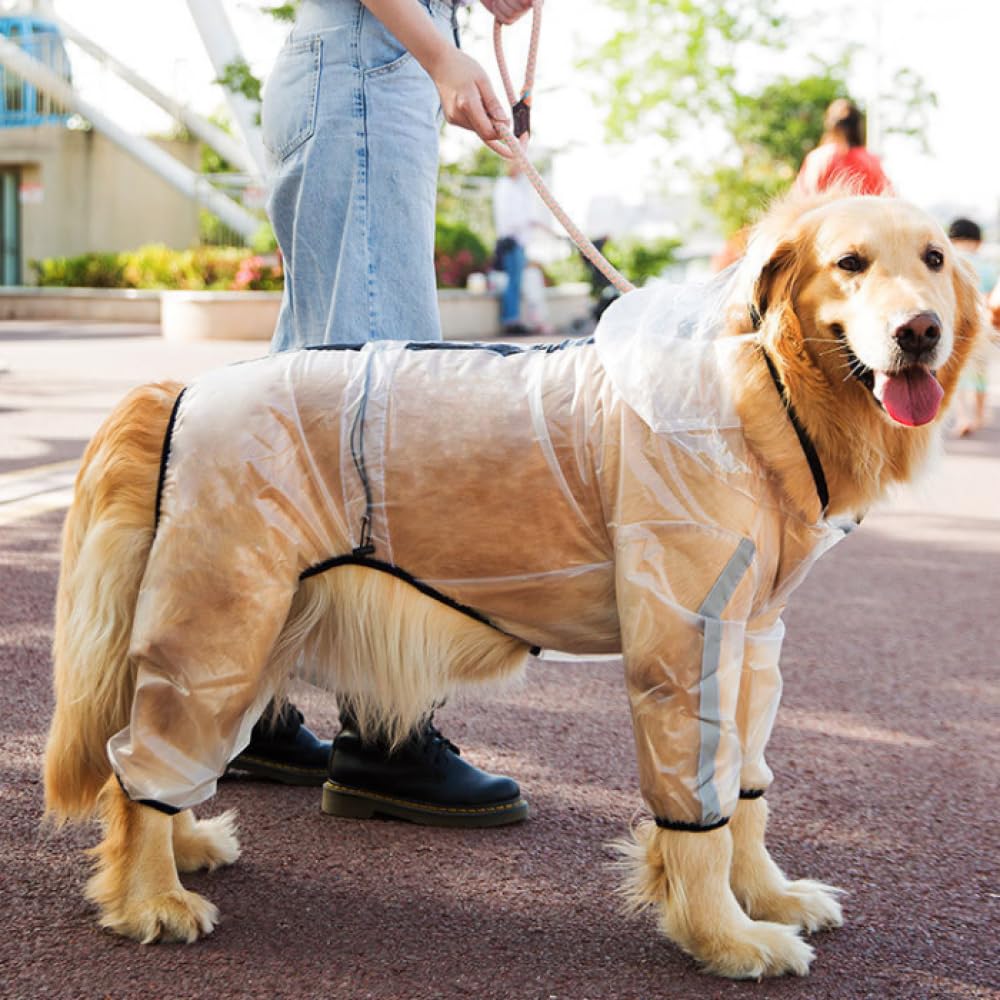 HAZARA Mode Chien Mackintosh Quatre Pattes imperméable Tout Compris vêtements pour Animaux de Compagnie Petit et Moyen Grand Chien Transparent réfléchissant-White||4XL