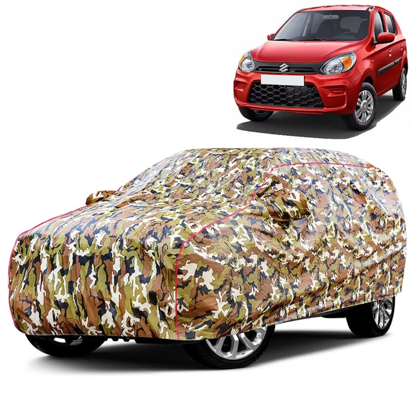 VOICO Waterproof Car Body Cover for Maruti Alto 800 LXi – Dust & UV Proof with Mirror Pocket and Soft Cotton Lining (Full Bottom Elastic & Triple Stitched) (Military Jungle Print, Camouflage Design)