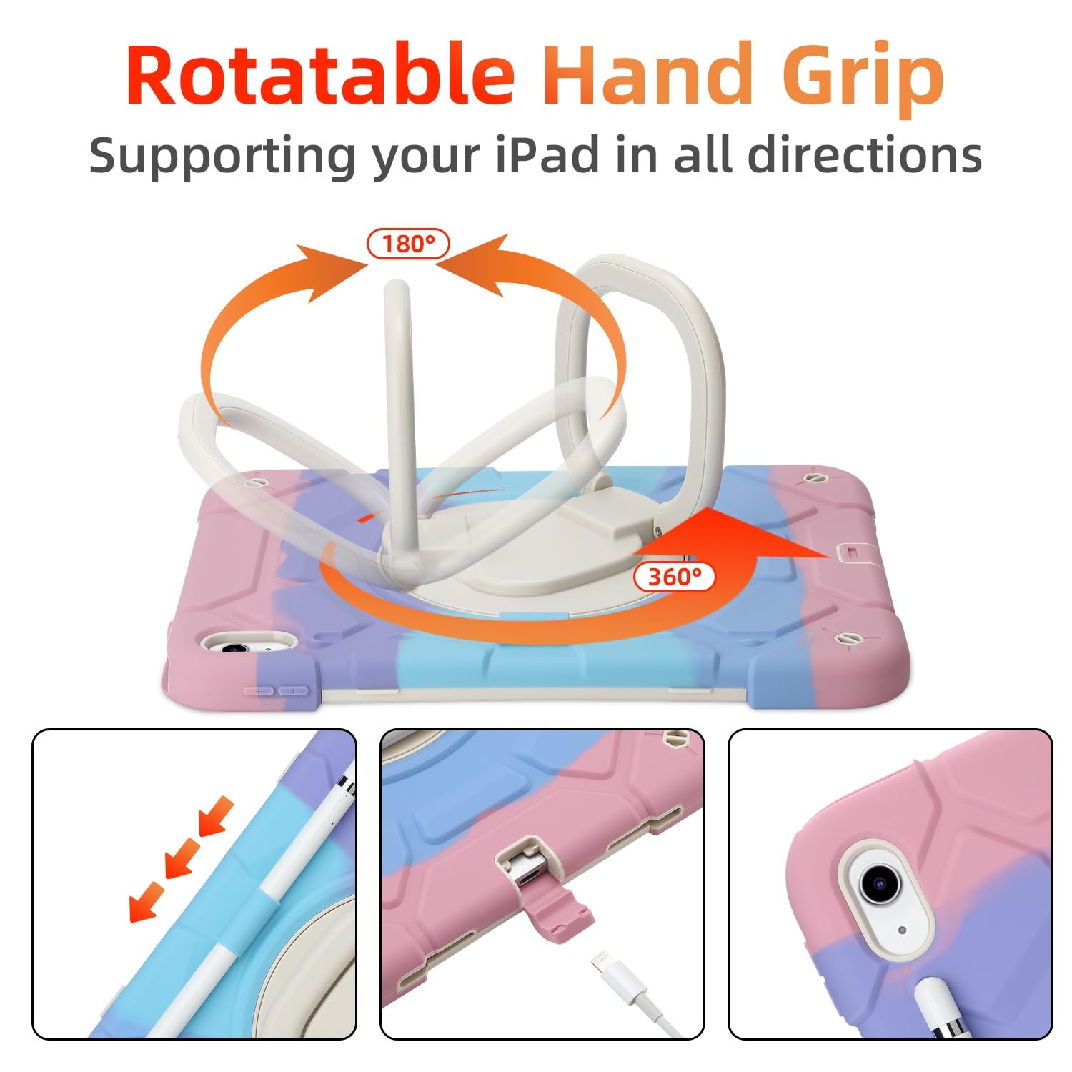 Custodia protettiva per tablet PC per bambini, custodia resistente compatibile con iPad 10a generazione 11,9 pollici 2022, custodia con supporto girevole a 360°, custodia tre in uno resistente agli