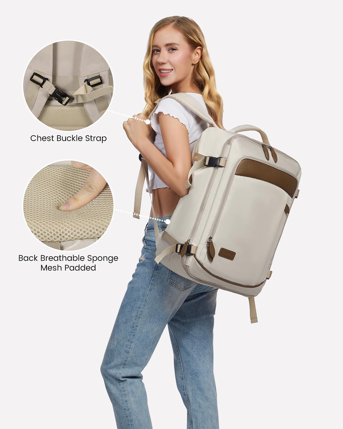 LOVEVOOK Carry on Backpack, 45L Large Travel Backpack for Women Men Airline Approved, Expandable Large Suitcase Backpacks With 4 Packing Cubes, Aer Travel Pack 3, Water Resistant Weekender Bag - Image 4