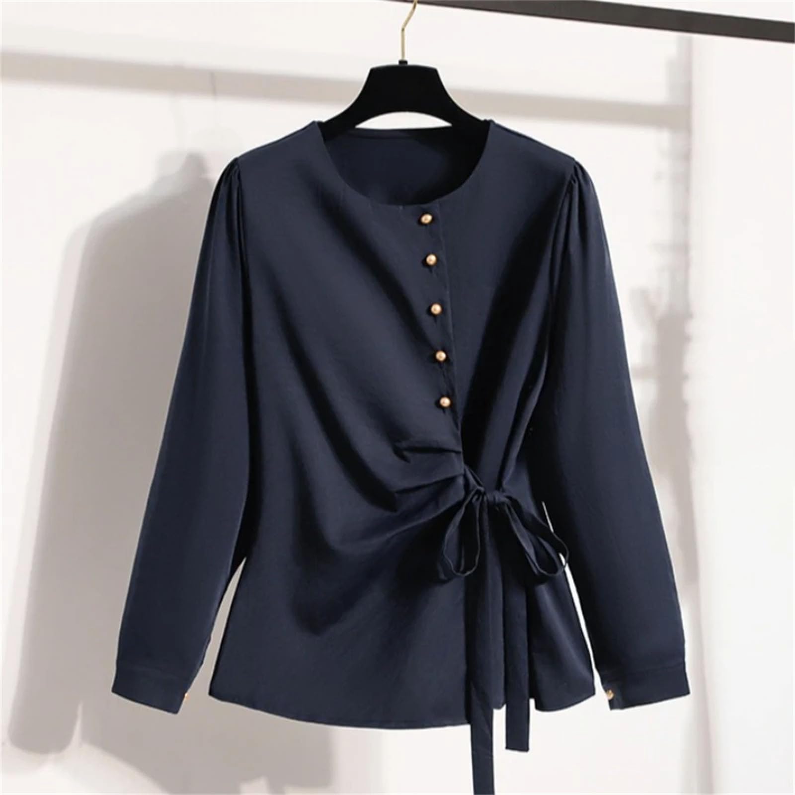 Donne Irregolare O Collo Bow Lace Up Camicia Tinta Unita Elegante Top per Abbigliamento Casual