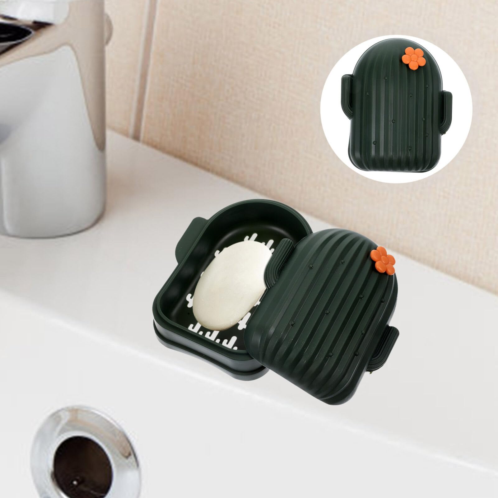 Alipis 3pcs Cartoon Cactus Soap Box Portable Travel Soap Case with Lid Self-draining Holder for Bathroom Material Leakproof Design