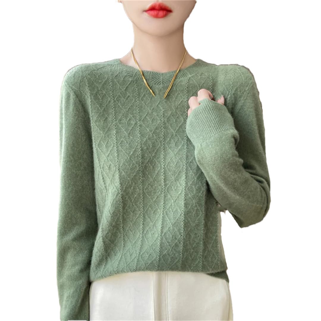 Maglione da donna in lana merino sottile girocollo maglione lavorato a maglia a trecce