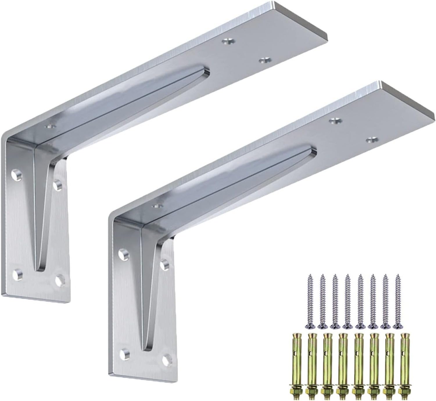 Supporto Mensola in Acciaio Inox Spessore 5mm a L Staffe Industriali Resistente per Scaffale Peso Massimo 2 Pezzi Argento, 300 × 200mm, 300 × 200mm