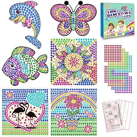 6 Sheets Suncatcher Kits for Kids Ages 6 7 8 9 10, DIY Diamond Painting Kit Butterfly Sunflower Dolphin for Girls Ages 6+ , 5D Gem Diamond Window Art Craft Kits for Boys for Christmas Home Wall Decor Cover