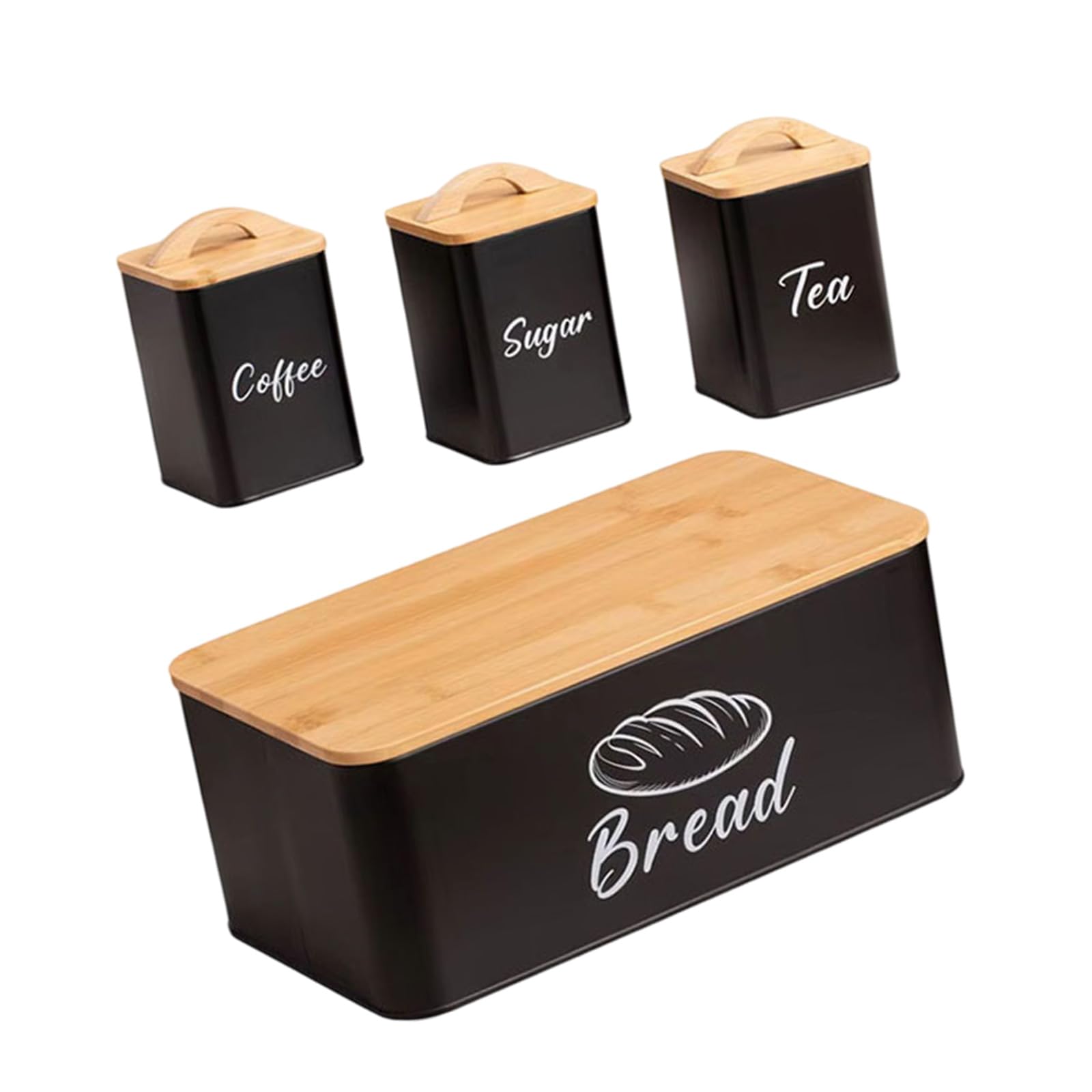 4 Vorratsdosen aus Holz und Edelstahl für Kaffee, Zucker, Brot mit luftdichtem Verschluss, moderne Küchen, Aufbewahrungsdosen für Kaffee, Zucker, Brot