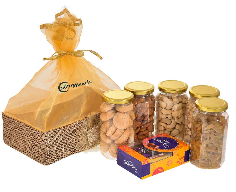 Image of NUTRI MIRACLE Diwali Dry Fruits Chocolates Nuts with Laddu Candles Gift Box for Clients & Employees