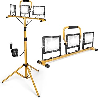 JDZKOMKE 21000Lumens LED Work Lights with Stand, 3 Adjustable Work Lamp Head with Individual Switch, IP66 Waterproof Tripo...