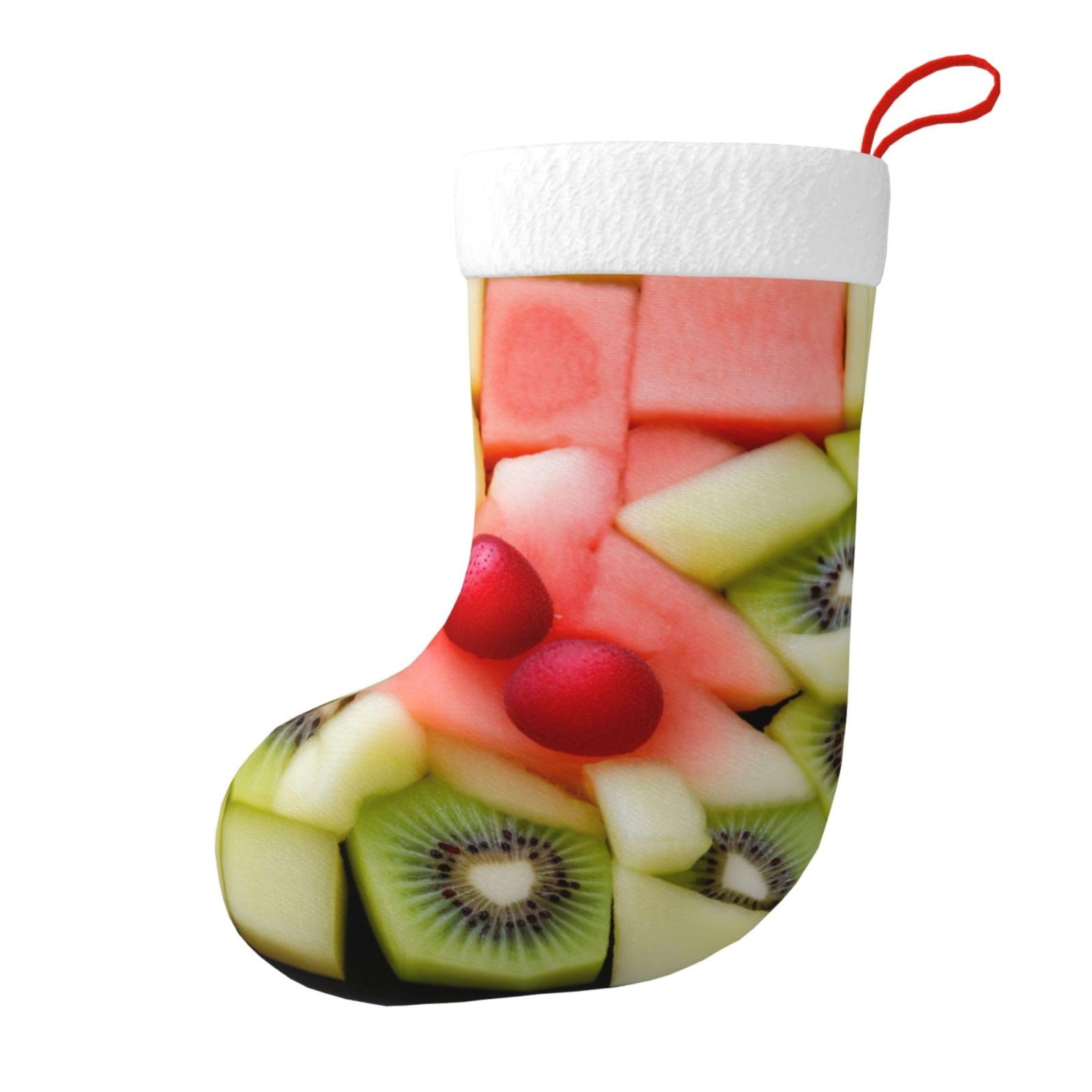 Kiwi Watermelon Print Christmas Stocking, 28x45cm Holiday Hanging Stockings for Fireplace, Tree Decorations, Gift Giving, and Party Festive Decor