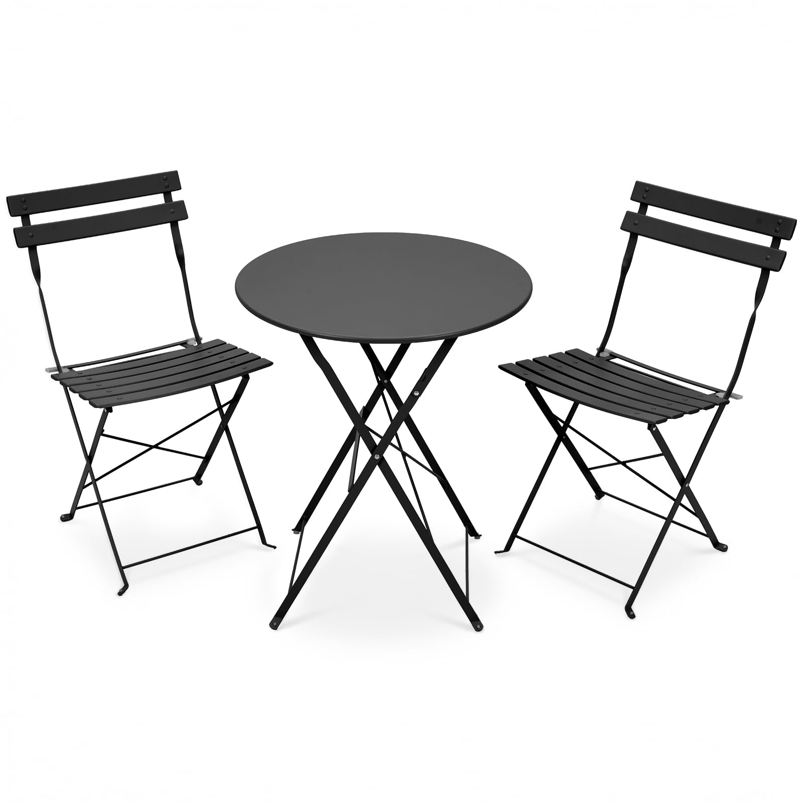 Warmiehomy 3 Piece Folding Bistro Set, Metal Outdoor Table and Chairs Set 2 with Anti-Slip Feet, Space Saving Conversation Patio Furniture for Balcony, Garden, Yard, Lawn, Café, No Assembly, Pink — view 12