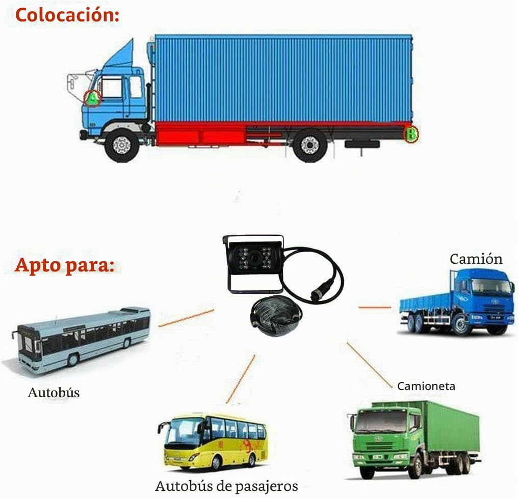 Cámara de visión trasera de 12 V-24 V, 4 pines, resistente, 18 LED infrarrojos, visión nocturna, impermeable, marcha atrás, cámara de visión trasera con cable de 15 m de 4 pines