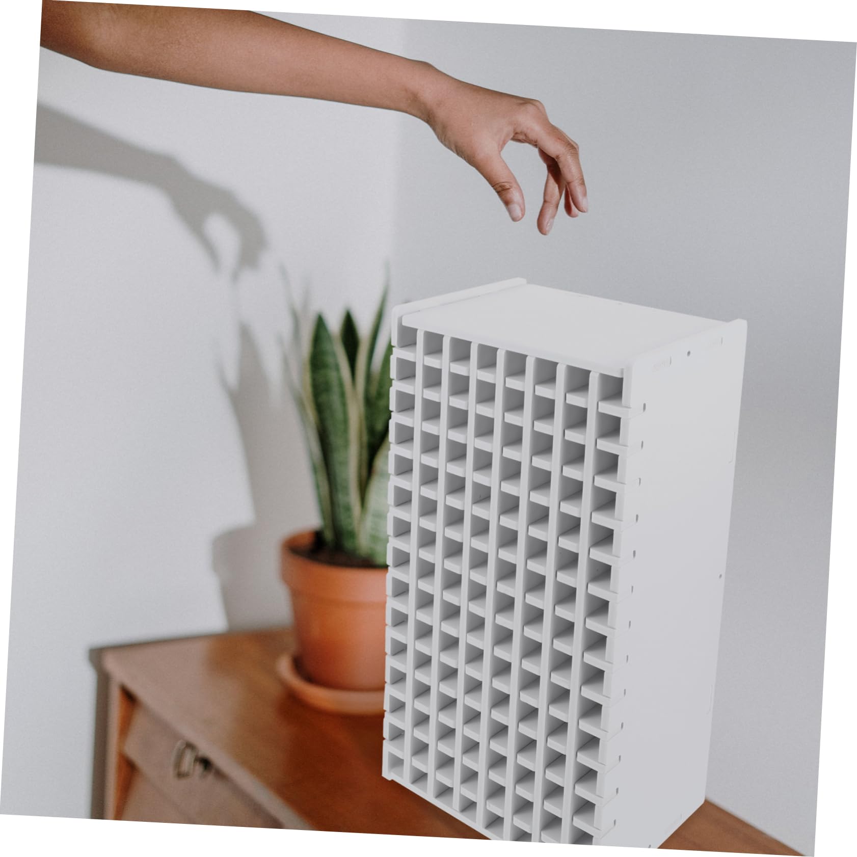 HOMSFOU Organizer per Pennarelli da Scrivania in Legno Bianco Scomparti, Capienza 120 Penne, Pratico e Multifunzionale per Ufficio e Scuola