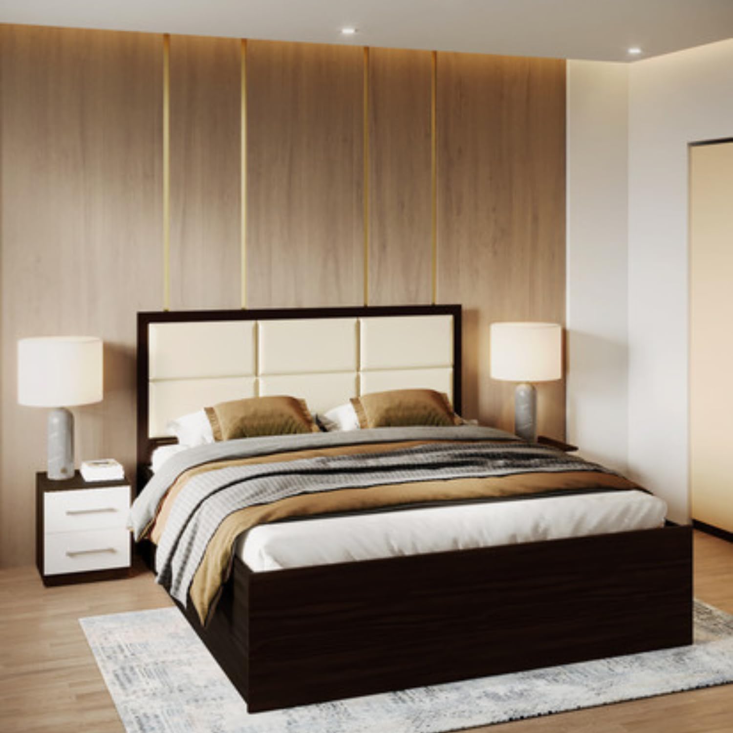 Interio by Godrej Bed Upmods Lind King Size Engineered Wood Bed with Hydraulic Storage, 1-Year Warranty, Cinnamon, Metal & Particle Board-image-5