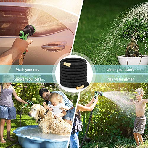 Hermard Expandable Garden Hose 50ft, Super Durable Fabric Water Hose - 3/4 Nozzle Solid Brass Connector, Non Kink Leakproof Garden Hose/Flexible Expanding Hoses for Watering and Washing (Black)