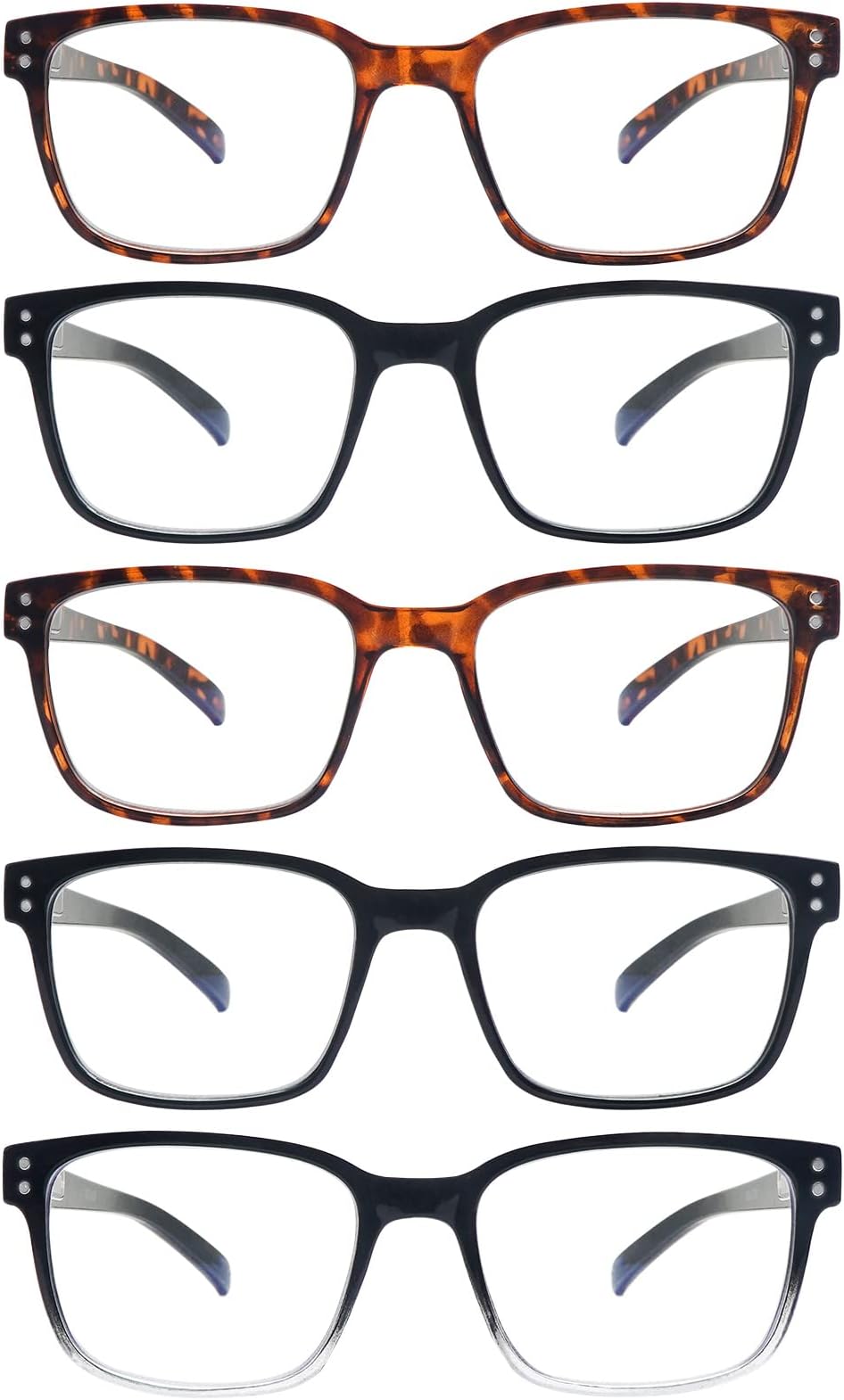 SIGVAN Blue Light Blocking Reading Glasses for Men Women Computer Spring Hinge Readers Square Frame Glasses 5 Packs (5 Mix, 2.0)