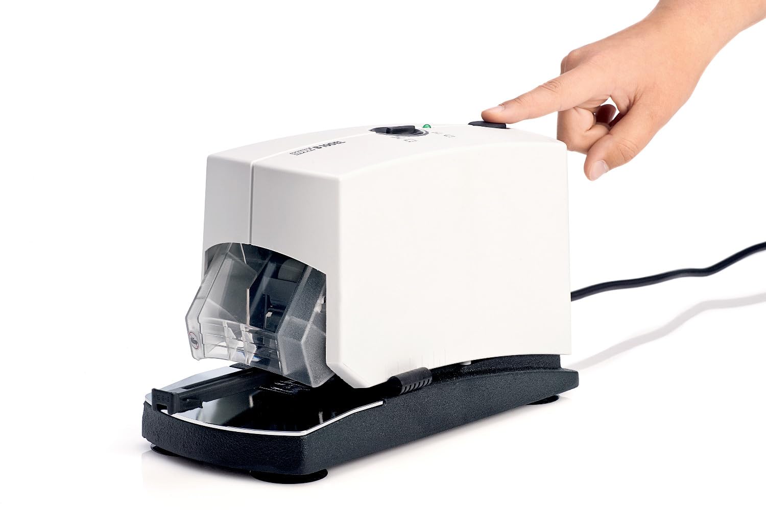 Novus B100EL Agrafeuse électrique de bureau en métal et plastique (Gris) (Import Allemagne) | Profondeur de gorge 5–50 mm, force réglable, chargement par bouton-poussoir, 210 agrafes incluses