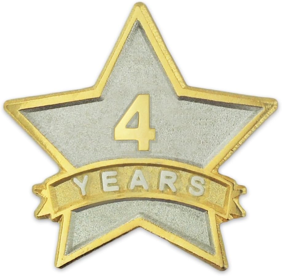 PinMart Year Service Award STAR Lapel Pin  Gold- & Silver-Plated Metal Workplace Reward Pin  1-30 Years of Service Star Pins for Long Standing Employees or Volunteers