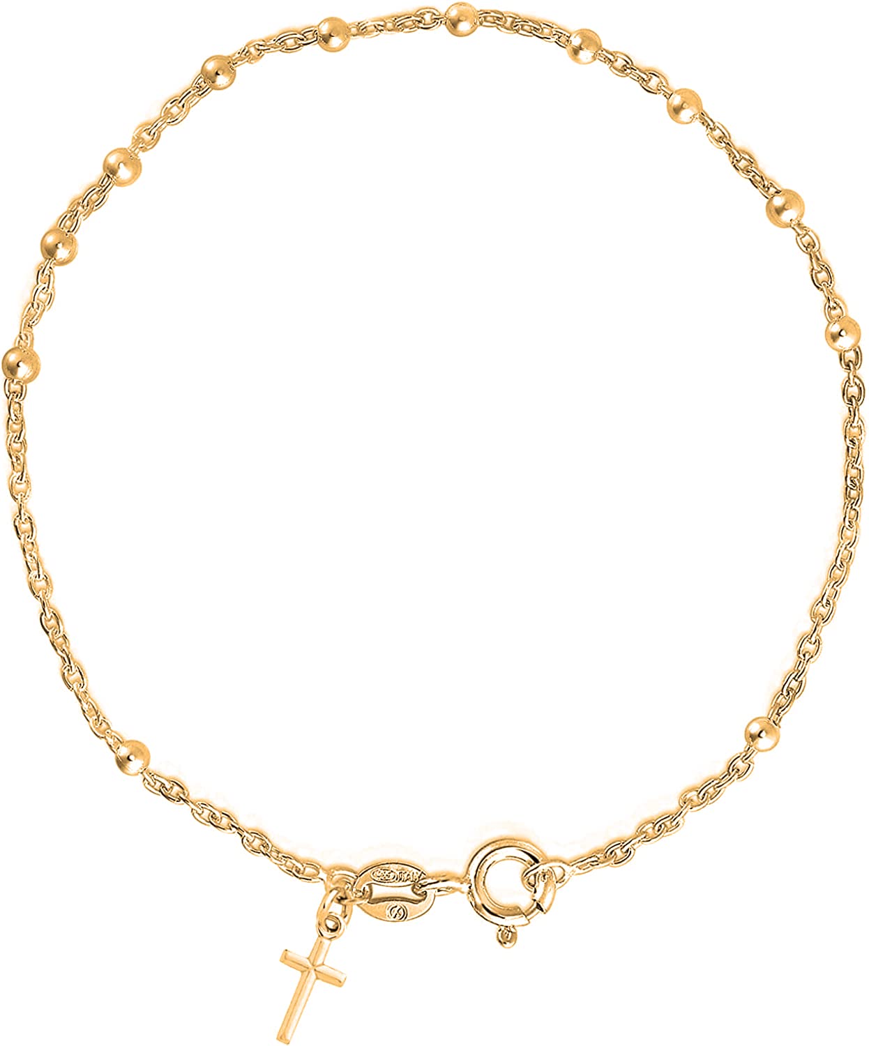 SavlanoSavlano 925 Sterling Silver Italian Rosary Solid Bead Chain Cross Pendant - 18K Gold Plated 7 Inches Bracelet Comes With Gift Box for Women - Made in Italy