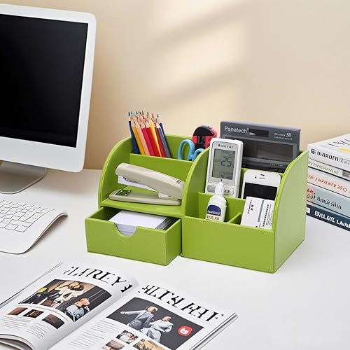 Miniatura 2 de Organizador de escritorio de polipiel con 7 compartimentos de almacenamiento para artículos de papelería, tarjetas de visita, lápices, bolígrafos,