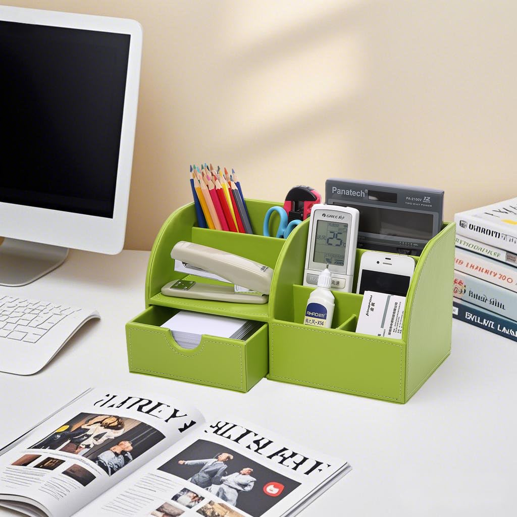 KINGFOM PUレザー デスク収納ボックス/収納ケ / レザー-ブラウン 5 : KINGFOM PUレザー デスク収納ボックス&frasl;収納ケース 卓上